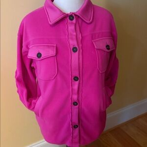 Zenana Barbie pink jacket shacket small elbow patch button fleece warm oversized